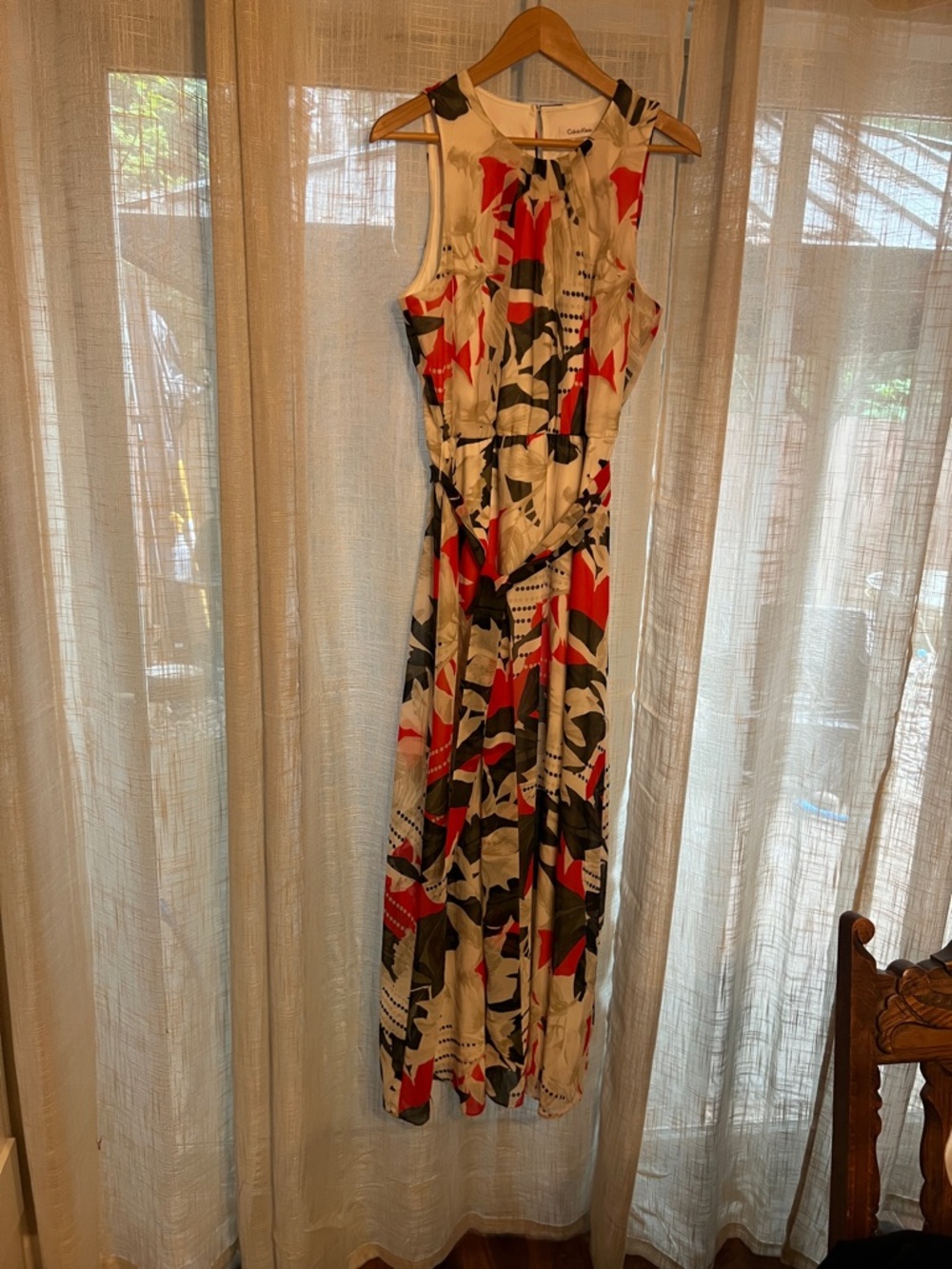Calvin Klein Sleeveless Maxi Dress in Red, Black & Cream Abstract Print - Picture 1 of 6